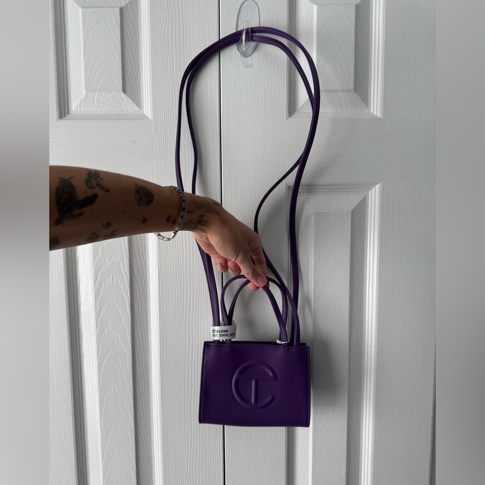 Telfar Small Shopping Bag Grape Purple Faux Leather Mini Tote Bag Satchel